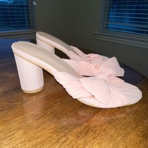 Pink blush block heel with bow.